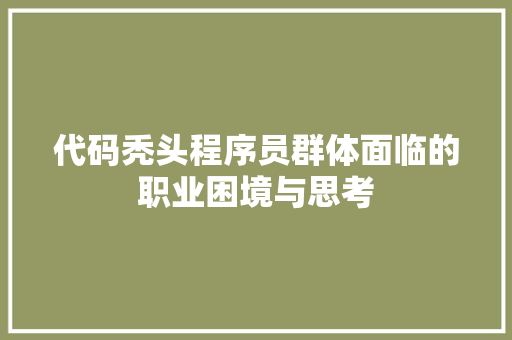 代码秃头程序员群体面临的职业困境与思考