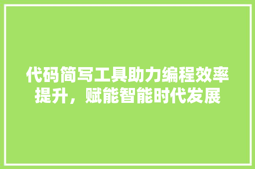 代码简写工具助力编程效率提升，赋能智能时代发展