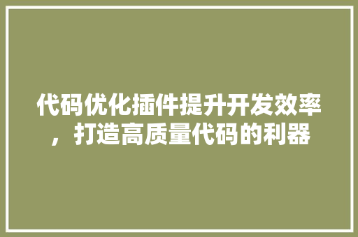 代码优化插件提升开发效率，打造高质量代码的利器