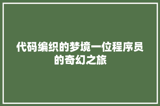 代码编织的梦境一位程序员的奇幻之旅
