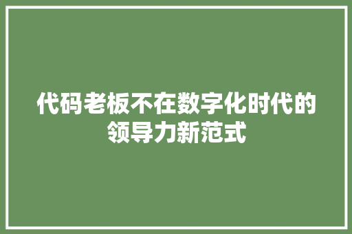 代码老板不在数字化时代的领导力新范式