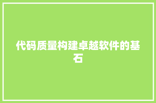 代码质量构建卓越软件的基石