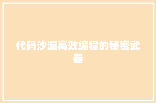 代码沙漏高效编程的秘密武器