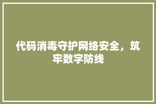 代码消毒守护网络安全，筑牢数字防线