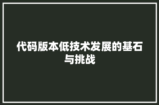 代码版本低技术发展的基石与挑战