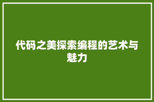 代码之美探索编程的艺术与魅力