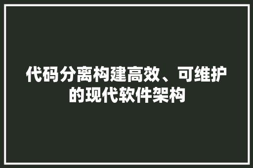 代码分离构建高效、可维护的现代软件架构