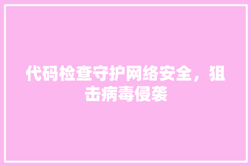 代码检查守护网络安全，狙击病毒侵袭