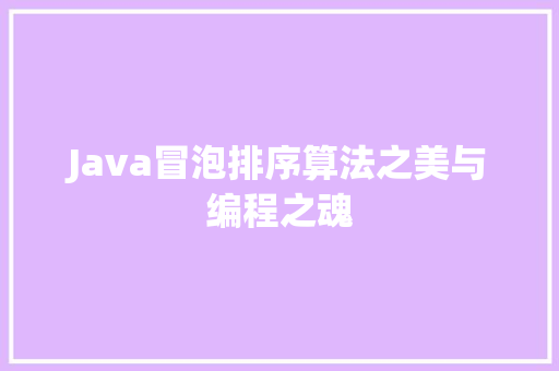 Java冒泡排序算法之美与编程之魂
