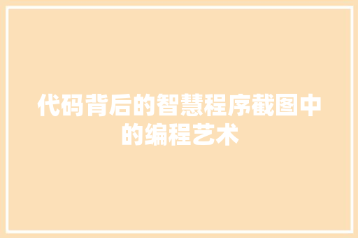 代码背后的智慧程序截图中的编程艺术