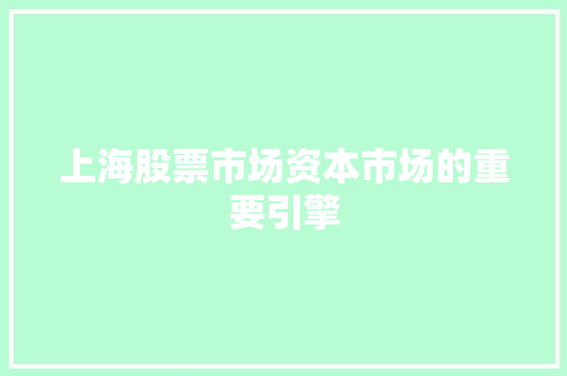 上海股票市场资本市场的重要引擎