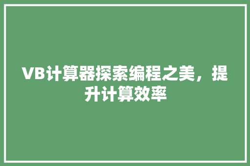 VB计算器探索编程之美，提升计算效率