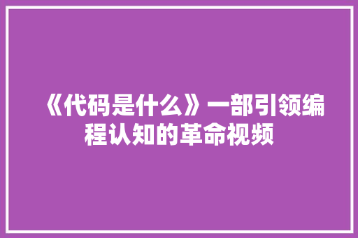 《代码是什么》一部引领编程认知的革命视频