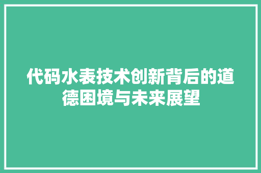 代码水表技术创新背后的道德困境与未来展望