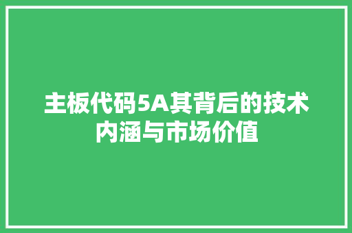 主板代码5A其背后的技术内涵与市场价值