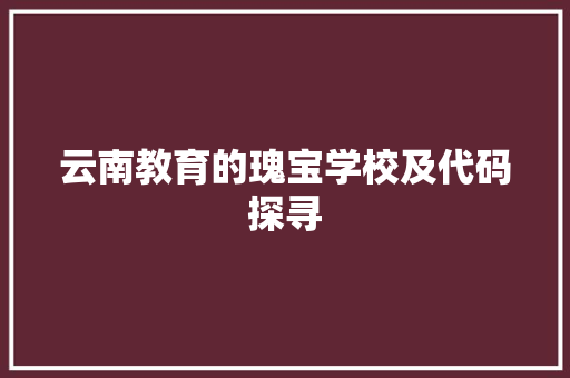 云南教育的瑰宝学校及代码探寻