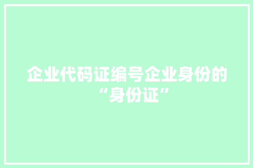 企业代码证编号企业身份的“身份证”
