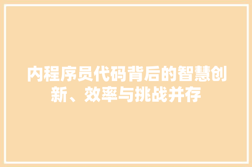 内程序员代码背后的智慧创新、效率与挑战并存