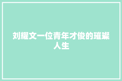 刘耀文一位青年才俊的璀璨人生