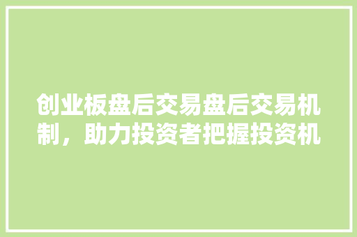 创业板盘后交易盘后交易机制，助力投资者把握投资机会