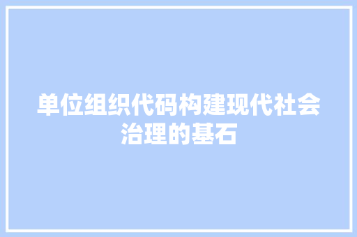 单位组织代码构建现代社会治理的基石