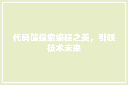 代码筐探索编程之美，引领技术未来