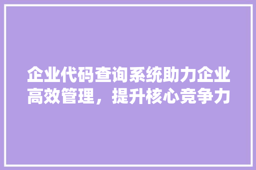 企业代码查询系统助力企业高效管理，提升核心竞争力
