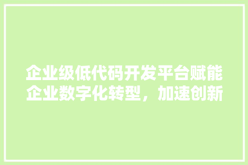 企业级低代码开发平台赋能企业数字化转型，加速创新与发展