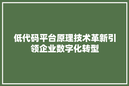 低代码平台原理技术革新引领企业数字化转型