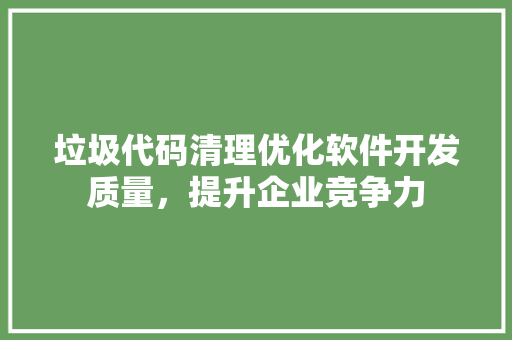 垃圾代码清理优化软件开发质量，提升企业竞争力