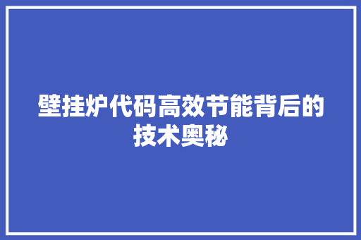 壁挂炉代码高效节能背后的技术奥秘