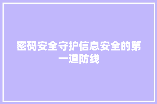 密码安全守护信息安全的第一道防线