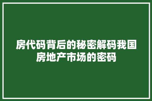 房代码背后的秘密解码我国房地产市场的密码