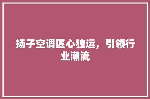 扬子空调匠心独运，引领行业潮流