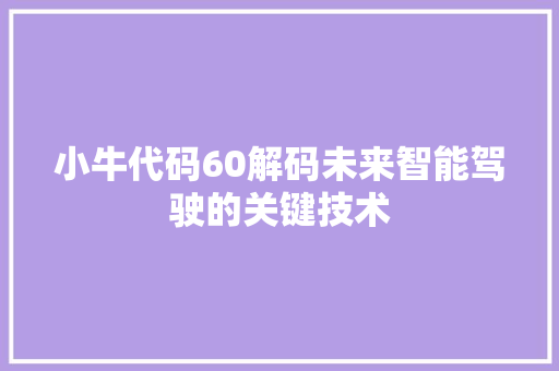 小牛代码60解码未来智能驾驶的关键技术