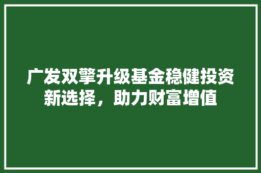 广发双擎升级基金稳健投资新选择，助力财富增值