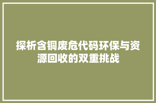 探析含铜废危代码环保与资源回收的双重挑战