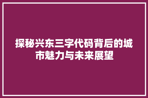 探秘兴东三字代码背后的城市魅力与未来展望