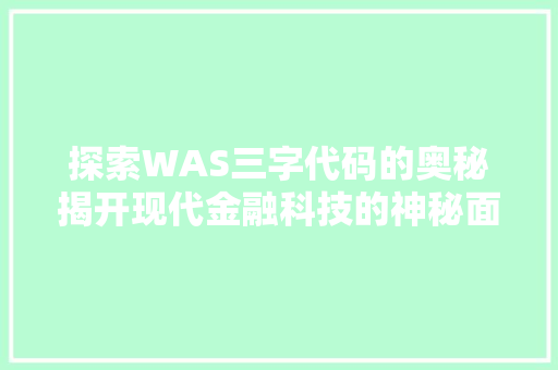 探索WAS三字代码的奥秘揭开现代金融科技的神秘面纱