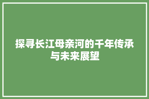 探寻长江母亲河的千年传承与未来展望