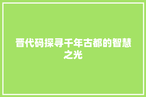 晋代码探寻千年古都的智慧之光