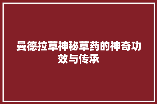 曼德拉草神秘草药的神奇功效与传承