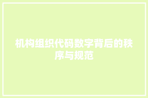 机构组织代码数字背后的秩序与规范