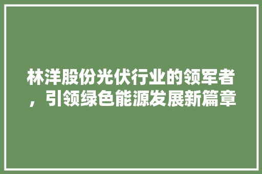 林洋股份光伏行业的领军者，引领绿色能源发展新篇章