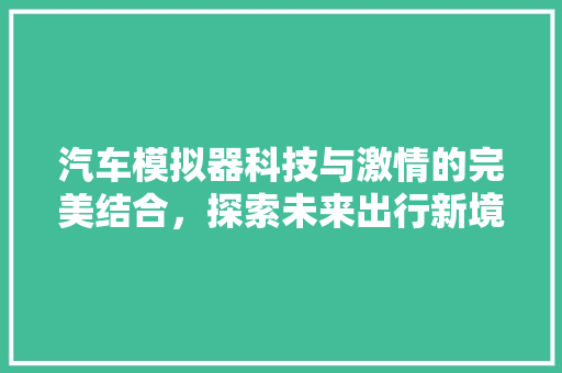 汽车模拟器科技与激情的完美结合，探索未来出行新境界