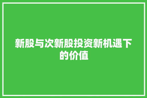 新股与次新股投资新机遇下的价值