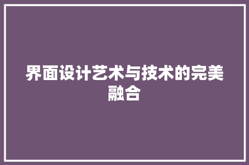 界面设计艺术与技术的完美融合