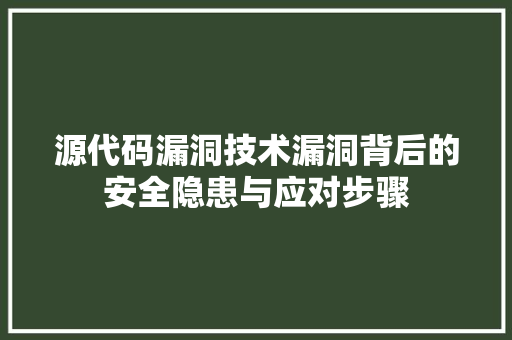 源代码漏洞技术漏洞背后的安全隐患与应对步骤