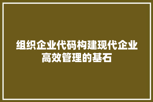组织企业代码构建现代企业高效管理的基石