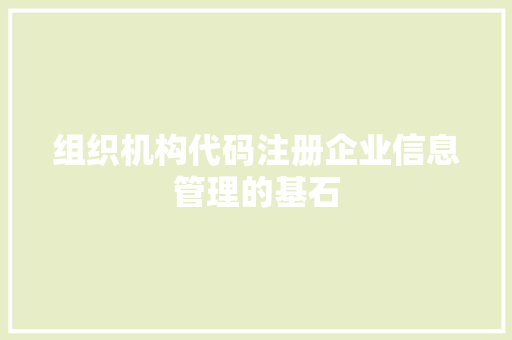 组织机构代码注册企业信息管理的基石